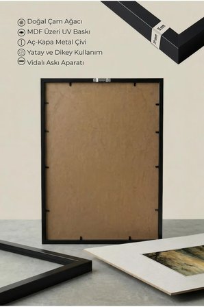 1 ADET SİYAH AHŞAP ÇERÇEVELİ DOĞA VE GÖL MANZARALI VİNTAGE TABLO