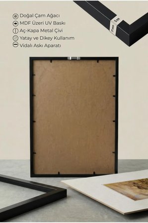 1 ADET SİYAH AHŞAP ÇERÇEVELİ DOĞA VE ŞELALE MANZARALI VİNTAGE TABLO