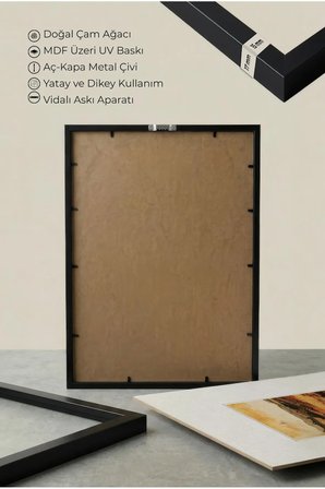 1 ADET SİYAH AHŞAP ÇERÇEVELİ SICAK RENKLİ KIR MANZARASI VİNTAGE TABLO