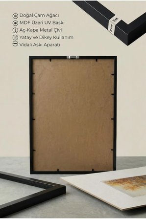 1 ADET SİYAH AHŞAP ÇERÇEVELİ GÖL VE SONBAHAR TEMALI VİNTAGE TABLO