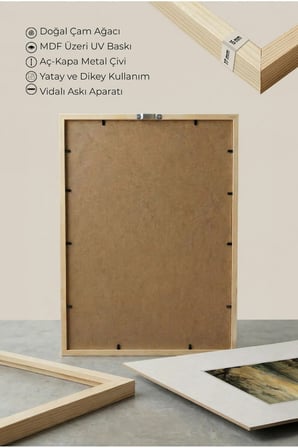 3 ADET DOĞAL AHŞAP ÇERÇEVELİ GÖL DOĞA VE DAĞ MANZARALI VİNTAGE TABLO