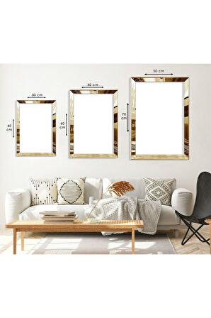 Minimalist Soyut Desen Gold Pleksi Kenar Üçlü Mdf Tablo Seti