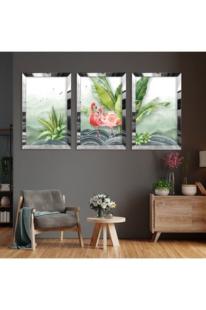 Flamingo Soyut Desen Gold Pleksi Kenar Üçlü Mdf Tablo Seti