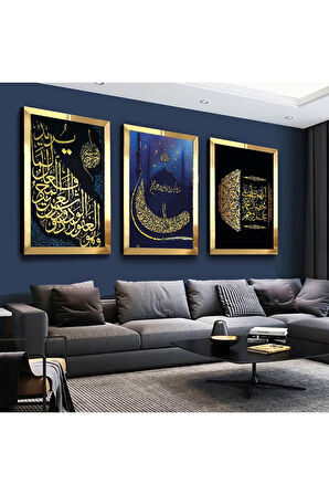 Gümüş Aynalı Pleksi Çerçeveli Aşk-ı Menzil Cami Gümüş Üçlü Mdf Tablo Seti