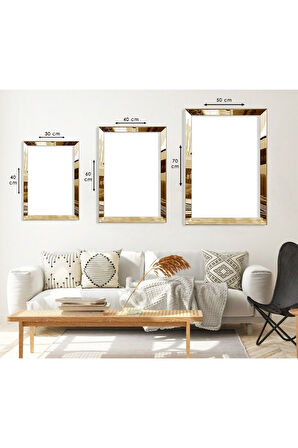 Şekiller Soyut Desen Gold Pleksi Kenar Üçlü Mdf Tablo Seti