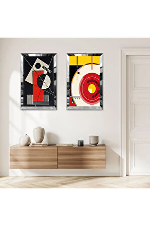 GÜMÜŞ AYNALI PLEKSİ ÇERÇEVELİ MODERN MİNİMALİST ŞEKİLLER İKİLİ MDF TABLO SETİ