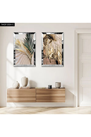 GÜMÜŞ AYNALI PLEKSİ ÇERÇEVELİ MODERN BTİKİLER DEKORATİF İKİLİ MDF TABLO SETİ