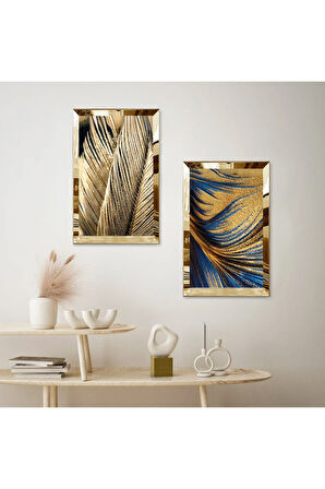 GOLD AYNALI PLEKSİ ÇERÇEVELİ GOLD PÜSKÜRTMELİ MODERN İKİLİ MDF TABLO SETİ