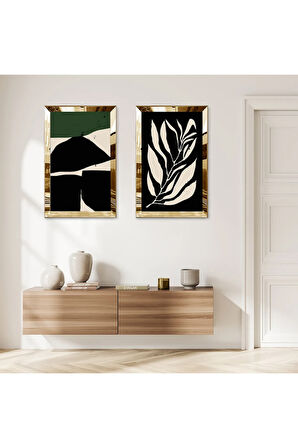GOLD AYNALI PLEKSİ ÇERÇEVELİ MODERN SOYUT ŞEKİLLER İKİLİ MDF TABLO SETİ