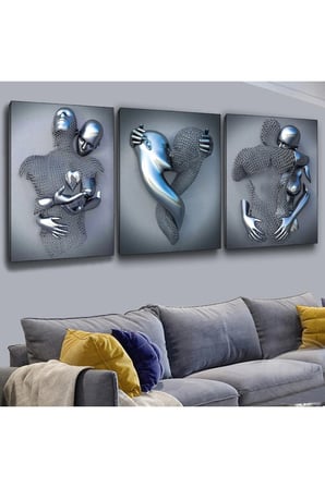 Zevahir 3'lü Kanvas 50 X 70 Cm Sanat Heykel Aşk Tablosu