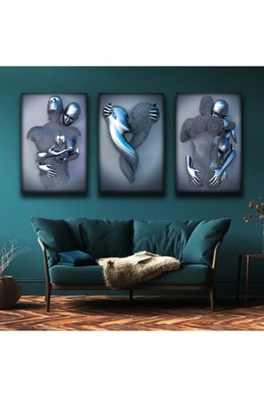 Zevahir 3'lü Kanvas 50 X 70 Cm Sanat Heykel Aşk Tablosu