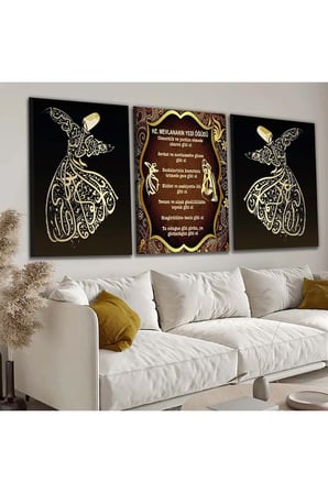 3'lü Kanvas 50 X 70 Cm Mevlananın 7 Öğüdü Ve Semazen Tablosu
