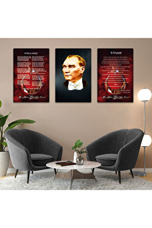 Üçlü Mdf Atatürk Istiklal Marşı Ve Gençliğe Hitabe Tablo Seti