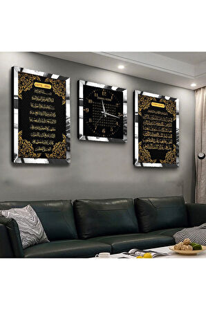 Gümüş Aynalı Pleksi Çerçeveli Istanbul Aynalı Üçlü Mdf Tablo Seti Ve Saat Seti