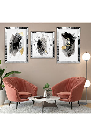 Soyut Desen Gümüş Pleksi Kenar Üçlü Mdf Tablo Seti
