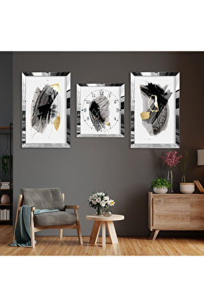 Soyut Desen Gümüş Pleksi Kenar Üçlü Mdf Tablo Seti