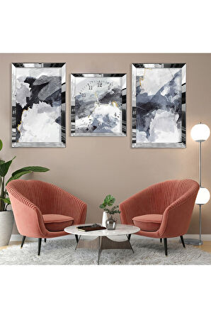 Soyut Desen Gold Pleksi Kenar Üçlü Mdf Tablo Seti