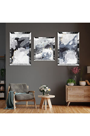 Soyut Desen Gold Pleksi Kenar Üçlü Mdf Tablo Seti