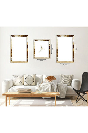 Gümüş Aynalı Pleksi Çerçeveli Besmele Dini Model Üçlü Mdf Tablo Seti Ve Saat Seti