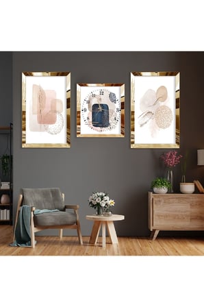 Soyut Desen Taş Gold Pleksi Kenar Üçlü Mdf Tablo Seti