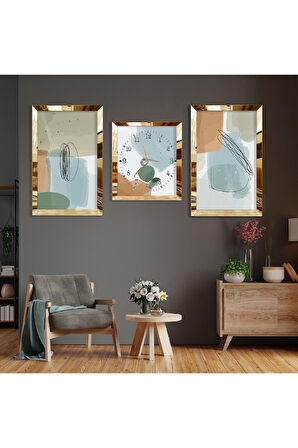 Soyut Desen Gümüş Pleksi Kenar Üçlü Mdf Tablo Seti