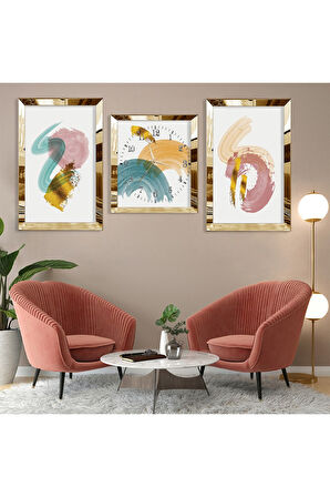 Soyut Desen Gümüş Pleksi Kenar Üçlü Mdf Tablo Seti