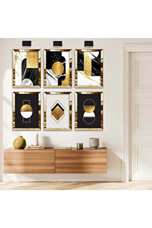 Gümüş Aynalı Pleksi Çerçeveli Geometrik Desen Altılı Mdf Tablo Seti