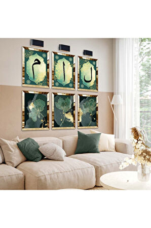 Gümüş Aynalı Pleksi Çerçeveli Elif Lam Mim Dini Model Altılı Mdf Tablo Seti