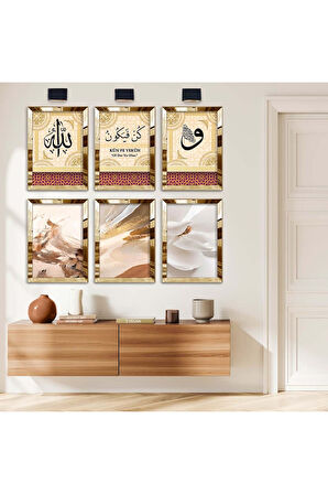 Gümüş Aynalı Pleksi Çerçeveli Kün Fe Yekün Dini Model Altılı Mdf Tablo Seti