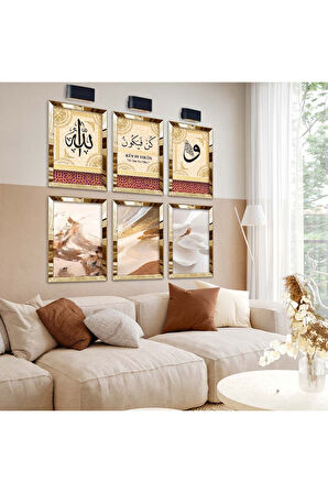 Gümüş Aynalı Pleksi Çerçeveli Kün Fe Yekün Dini Model Altılı Mdf Tablo Seti