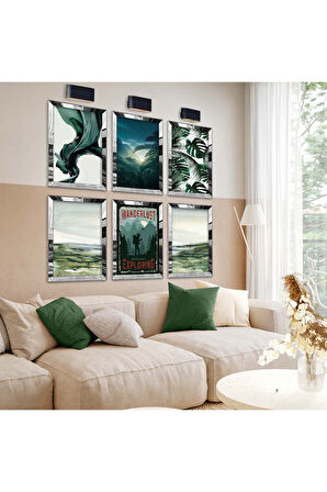 Gold Aynalı Pleksi Çerçeveli Seyahat Ve Doğa Altılı Mdf Tablo Seti