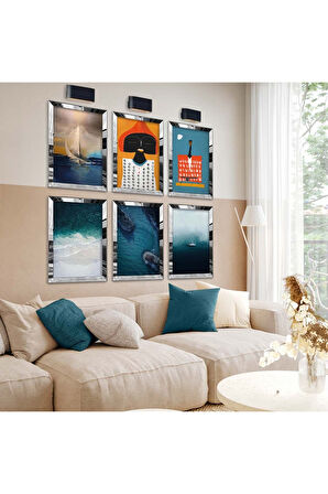 Gümüş Aynalı Pleksi Çerçeveli Doğa Ve Manzara Tema Altılı Mdf Tablo Seti