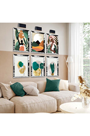 Gümüş Aynalı Pleksi Çerçeveli Afrikalı Kadınlar Ve Vozoda Çiçek Tema Altılı Mdf Tablo Seti