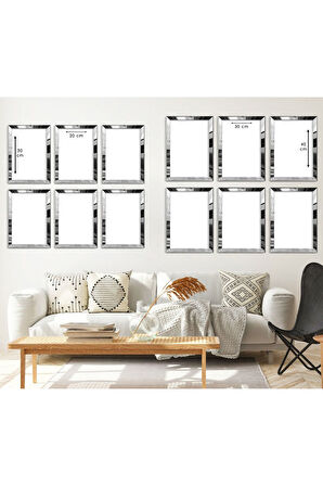 Gümüş Aynalı Pleksi Çerçeveli Modern Çizim Altılı Mdf Tablo Seti