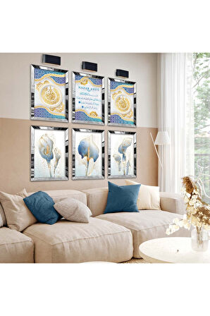 Gold Aynalı Pleksi Çerçeveli Nazar Ayeti Dini Model Altılı Mdf Tablo Seti