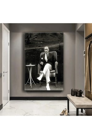 Kanvas Kahve Içen Mustafa Kemal Atatürk Tablo