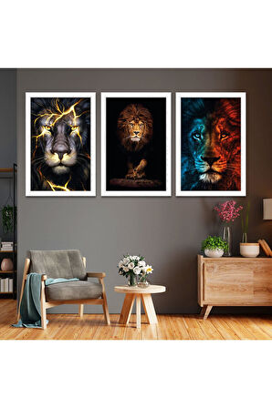 Siyah Ahşap Çerçeveli Aslan Tablo