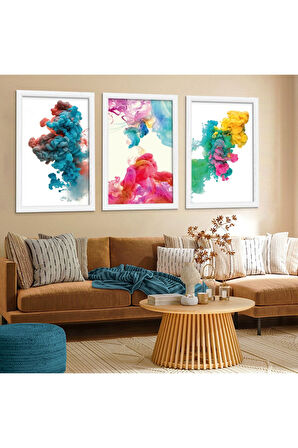 Beyaz Ahşap Çerçeveli Renkli Sis Tablo