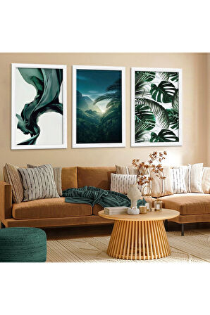 Beyaz Ahşap Çerçeveli Amazon Ormanı Tablo