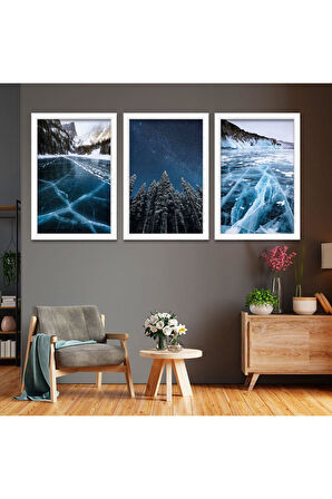 Siyah Ahşap Çerçeveli Mavi Dünya Tablo