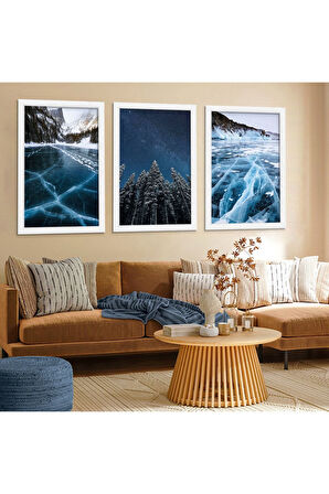 Siyah Ahşap Çerçeveli Mavi Dünya Tablo