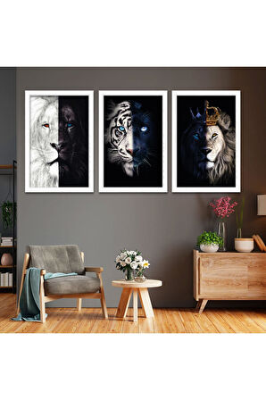 Siyah Ahşap Çerçeveli Hayvanlar Alemi Tablo