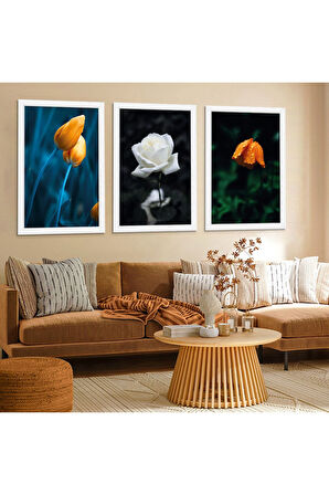 Siyah Ahşap Çerçeveli Beyaz Gül Tablo