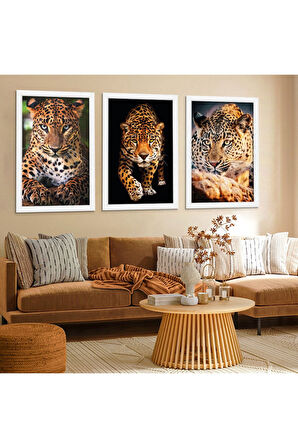 Siyah Ahşap Çerçeveli Hayvanlar Çita Alemi Tablo