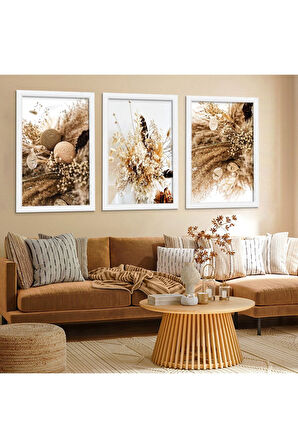 Beyaz Ahşap Çerçeveli Kuru Çiçek Tablo