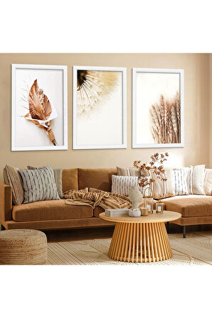 Beyaz Ahşap Çerçeveli Buğday Çiçeği Tablo