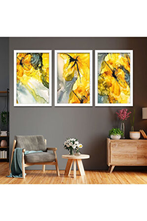 Siyah Ahşap Çerçeveli Sarı Renk Modern Tablo
