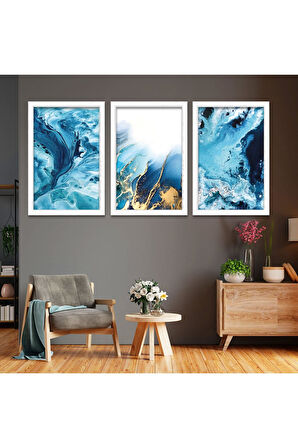Siyah Ahşap Çerçeveli Mavi Renk Modern Tablo
