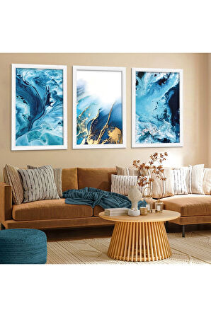Siyah Ahşap Çerçeveli Mavi Renk Modern Tablo