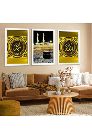 Beyaz Ahşap Çerçeveli Kabe Dini Tablo